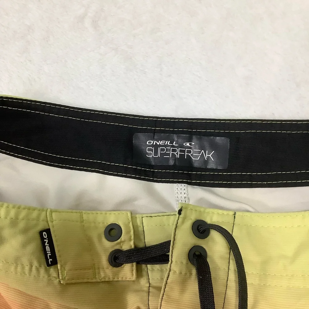 O’Neill Superfreak Striped Boardshorts Sz 28 Orange Teal Yellow